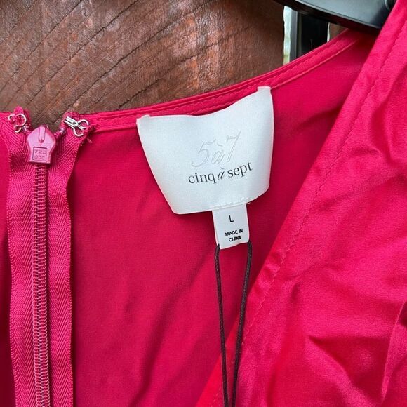 Cinq a sept Dorothea surplice silk blouse raspberry large NWT - Picture 7 of 9